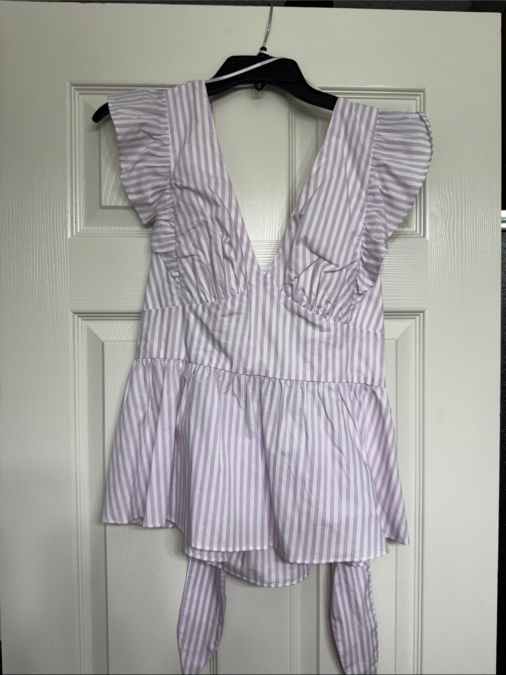 Striped Lavender Peplum V-Neck Top